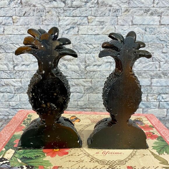 Vintage Pineapple Sculpted Resin Book Ends Heavy Set of Two - Picture 2 of 6